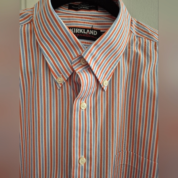 Men's long sleeve button down shirt. 17-33 Orange White Stripes - Picture 5 of 9